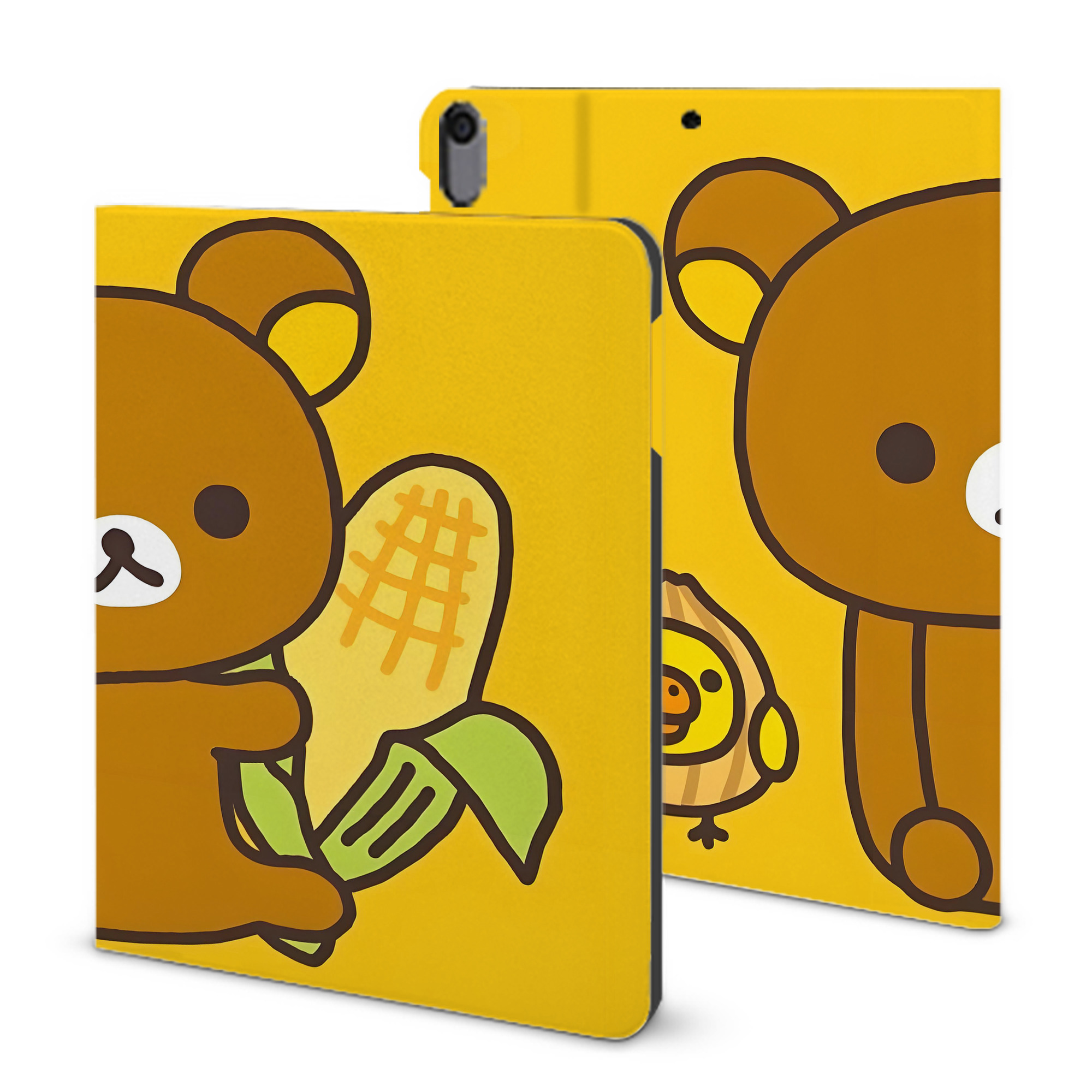 （画像用） リラックマ リラックマ キイロイトリ Rilakkuma Korilakkuma Kiiroitori IPad ケース ブック型 PUレザー TPU 耐衝撃 軽量 薄型 ペン収納なし 全面保護 IPad 各モデル対応
